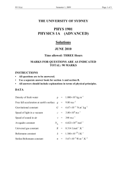 PHYS1901 Exam - The University of Sydney