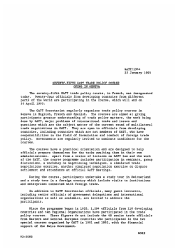 The seventy-fifth GATT trade policy course,in French, was