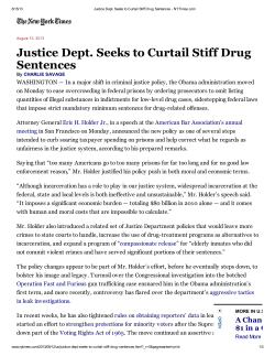 Justice Dept. Seeks to Curtail Stiff Drug Sentences