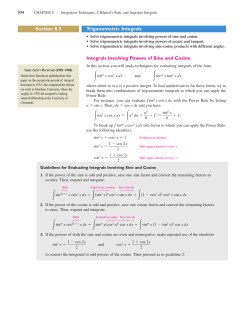Section 8.3 Trigonometric Integrals Integrals Involving Powers of