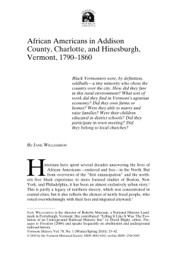 African Americans in Addison County, Charlotte, and Hinesburgh