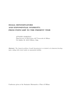 SMALL DENOMINATORS AND EXPONENTIAL STABILITY: FROM