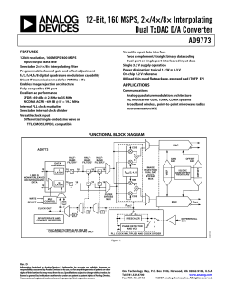 AD9773 12-Bit, 160 MSPS, 2&times;/4&times;/8&times; Interpolating Dual TxDAC D/A