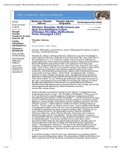 Literary Encyclopedia: Minima Moralia: Reflexionen