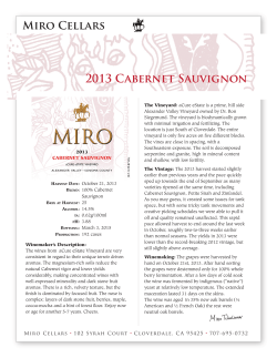 2013 Miro Cellars aCure eState Cabernernet Sauvignon Sell Sheet