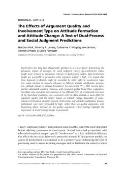 The Effects of Argument Quality and Involvement Type on Attitude