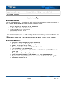 Decanter Centrifuge Application Overview Application