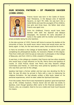 OUR SCHOOL PATRON &ndash; ST FRANCIS XAVIER (1506