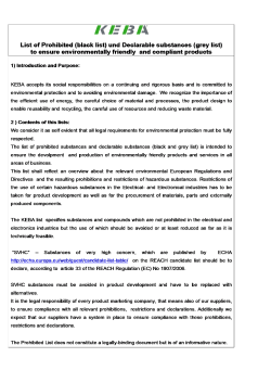 Banned list and declaration list for hazardous materials