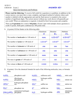 10/28/15 CHEM 60 Exam 2 ANSWER KEY Open