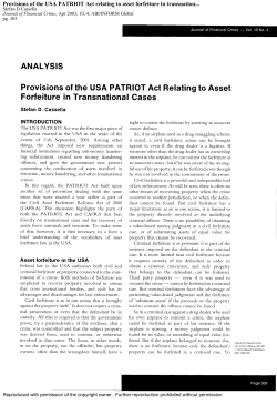 Provisions of the USA PATRIOT Act relating to asset forfeiture in