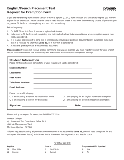 English/French Placement Test Request for Exemption Form