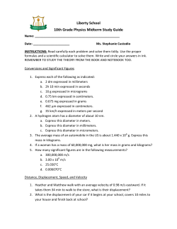 Liberty School 10th Grade Physics Midterm Study Guide