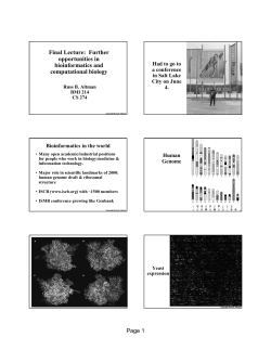 Final Lecture: Further opportunities in bioinformatics and