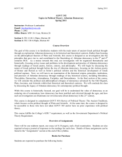 GOVT 392 Topics in Political Theory: Athenian Democracy Spring