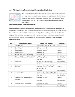 Unit 7.1 Predicting Precipitates Using Solubility Rules