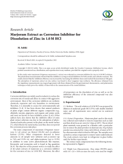 Marjoram Extract as Corrosion Inhibitor for Dissolution of Zinc in 1.0