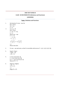 Topic:- Relations and Functions 1. the function f
