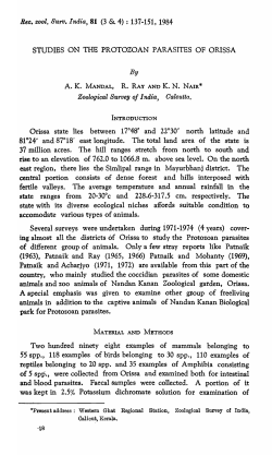 STUDIES ON THE PROTOZOAN PARASITES OF ORISSA Orissa