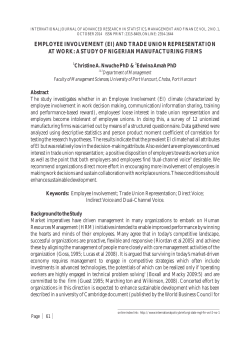 employee involvement (ei) and trade union representation at work