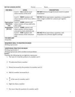 Unit 15 XEI 502 Lesson Notes