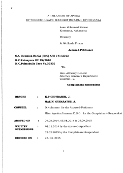 CA PHC APN 141/2013 Asan Mohamad Rizwan Vs. Hon. Attorney