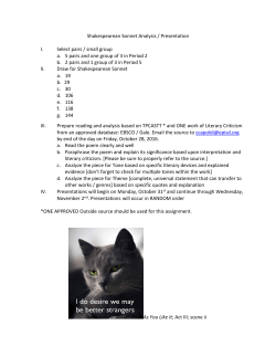Shakespearean Sonnet Analysis / Presentation I. Select pairs / small