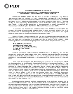 notice of redemption of shares of 10% cumulative convertible