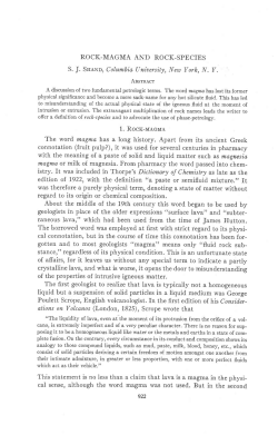 ROCK-MAGMA AND ROCK-SPECIES S. J. Su.txo, Columbia