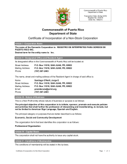 Commonwealth of Puerto Rico Department of State Certificate of
