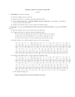 Sample ciphers provided for Junior Cryptorally