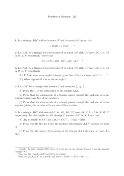 Problems in Geometry (1) 1. In a triangle ABC with orthocenter H