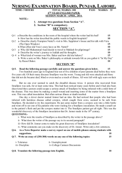 4TH YEAR ENGLISH PAPER - Nursing Examination Board Punjab