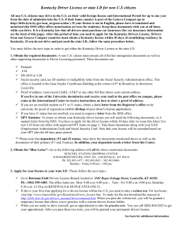Kentucky Driver License or state I.D for non U.S citizens