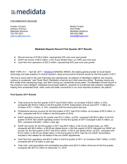 Medidata Reports Record First Quarter 2017 Results