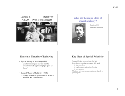 Lecture 17 Relativity A2020 Prof. Tom Megeath What are the major