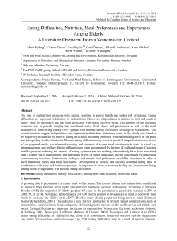 Eating Difficulties, Nutrition, Meal Preferences and Experiences