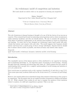 "An evolutionary model of competition and imitation" (Warwick)