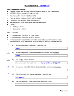 PRACTICE EXAM 3 &ndash; ANSWER KEY F liquid F iodine T T F