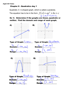Quadratic: A U-shaped graph, which is called a parabola. The