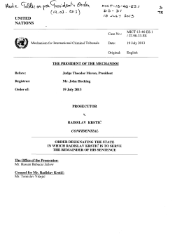 Order Designating the State in Which Radislav Krstic is to
