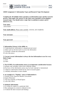 LIR10 Assignment 2: Information Types and Research Topic