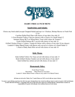 DAIRY FREE LUNCH MENU Sandwiches and