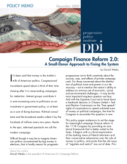 Campaign Finance Reform 2.0: - Progressive Policy Institute