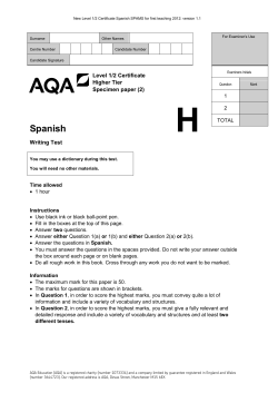 AQA Certificates Spanish Specimen paper Writing test (Higher