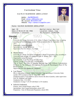 Curriculum Vitae Education: &bull; P.hD.: &bull; Master Status: &bull; Last Degree