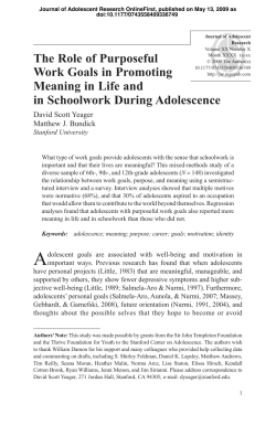 The Role of Purposeful Work Goals in Promoting Meaning in Life