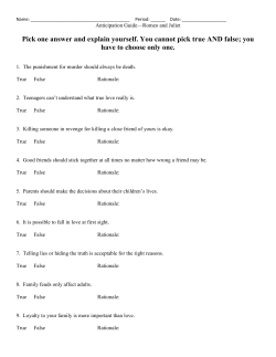 Anticipation Guide&mdash;Romeo and Juliet