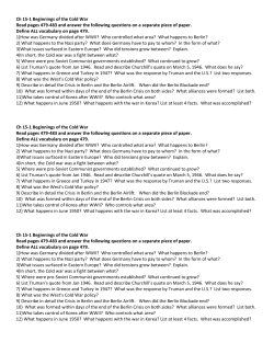 Ch 15-1 Beginnings of the Cold War Read pages 479
