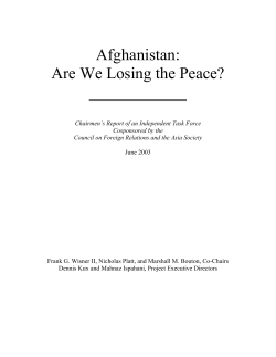 Afghanistan: Are We Losing the Peace?